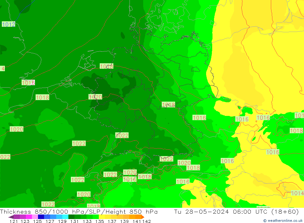 Thck 850-1000 hPa Arpege-eu  28.05.2024 06 UTC