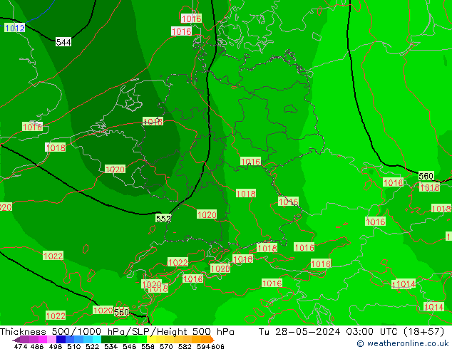 Dikte 500-1000hPa Arpege-eu di 28.05.2024 03 UTC