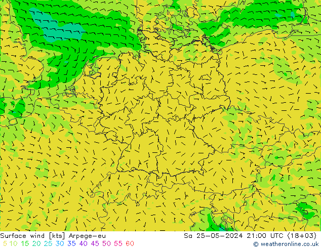 Vent 10 m Arpege-eu sam 25.05.2024 21 UTC