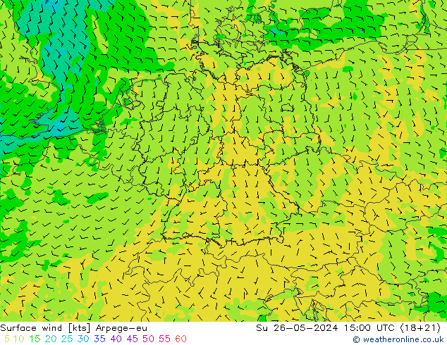 wiatr 10 m Arpege-eu nie. 26.05.2024 15 UTC