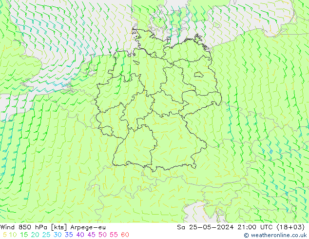 wiatr 850 hPa Arpege-eu so. 25.05.2024 21 UTC