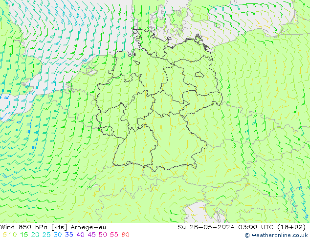 Wind 850 hPa Arpege-eu Su 26.05.2024 03 UTC