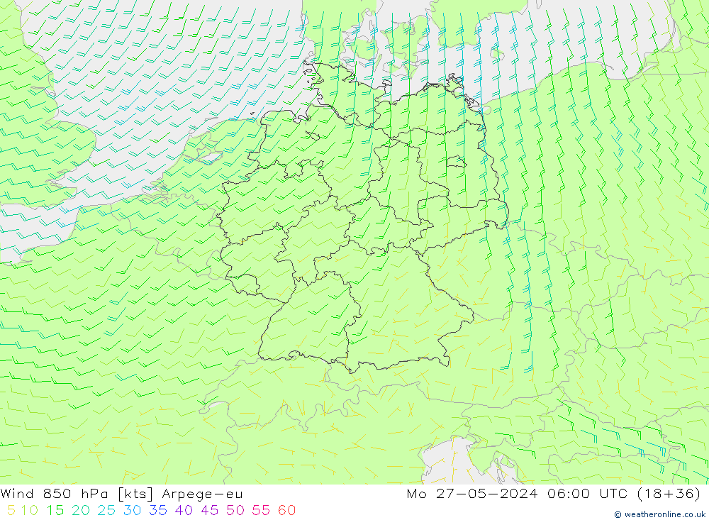 Rüzgar 850 hPa Arpege-eu Pzt 27.05.2024 06 UTC