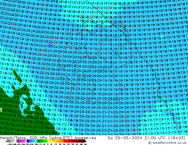 Géop./Temp. 500 hPa Arpege-eu sam 25.05.2024 21 UTC