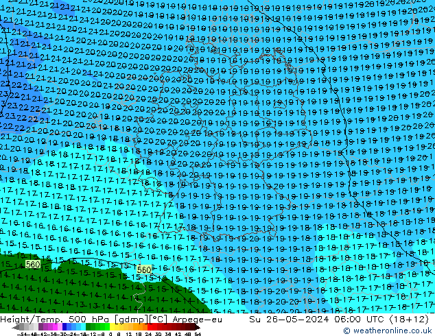 Height/Temp. 500 hPa Arpege-eu Su 26.05.2024 06 UTC