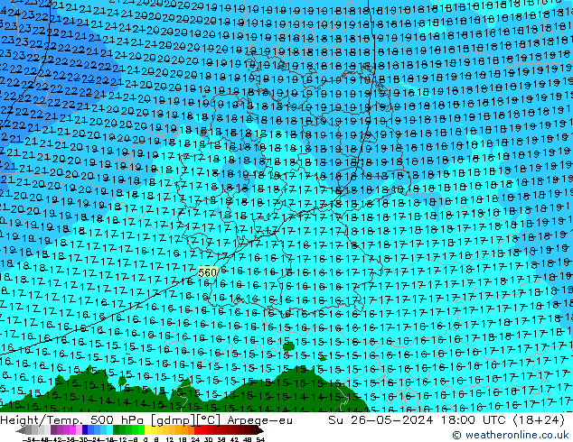 Height/Temp. 500 hPa Arpege-eu So 26.05.2024 18 UTC