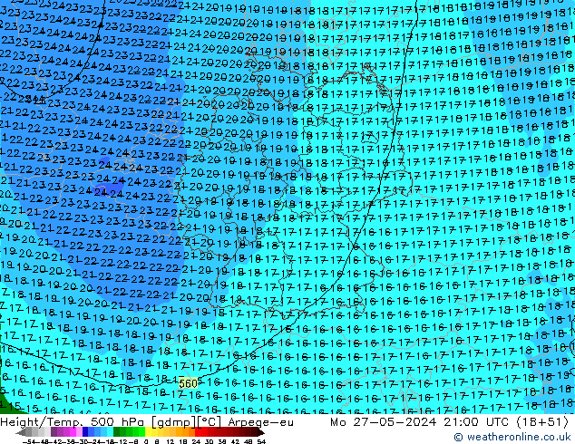 Géop./Temp. 500 hPa Arpege-eu lun 27.05.2024 21 UTC