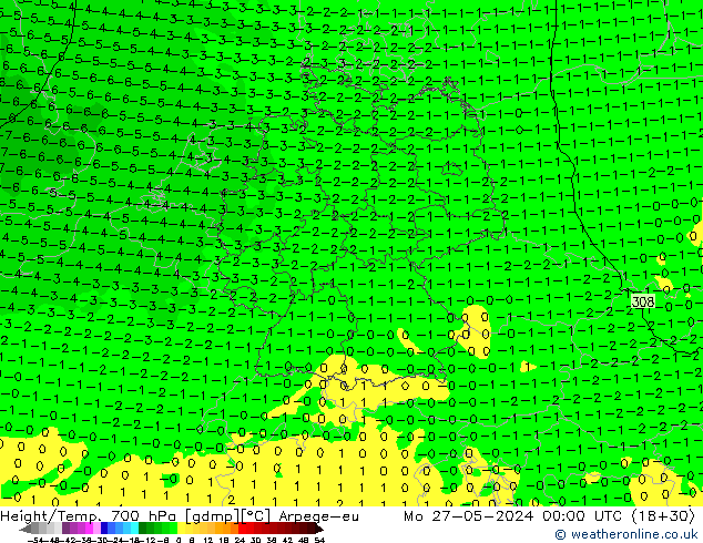 Hoogte/Temp. 700 hPa Arpege-eu ma 27.05.2024 00 UTC