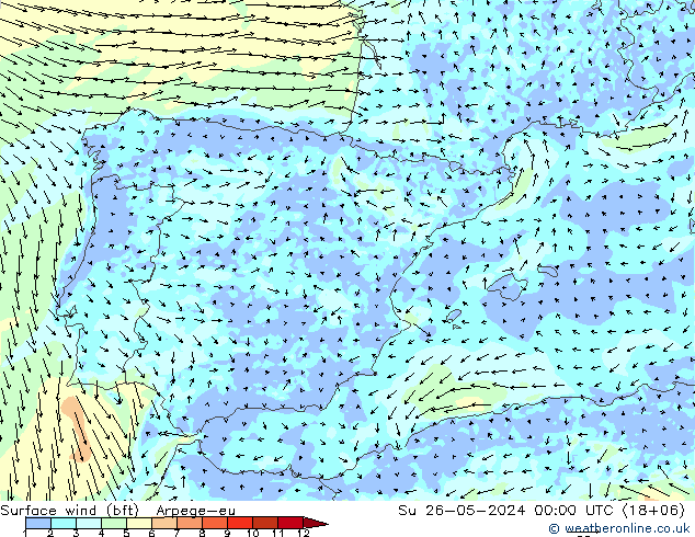 Viento 10 m (bft) Arpege-eu dom 26.05.2024 00 UTC