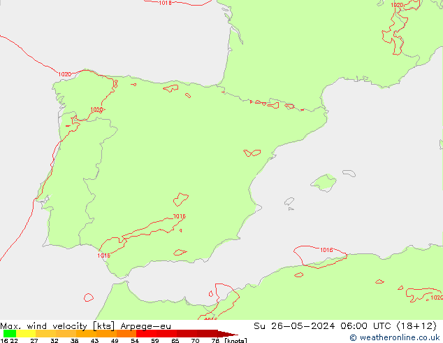 Max. wind velocity Arpege-eu dim 26.05.2024 06 UTC