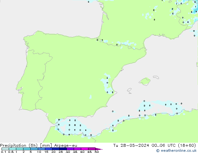 Precipitação (6h) Arpege-eu Ter 28.05.2024 06 UTC