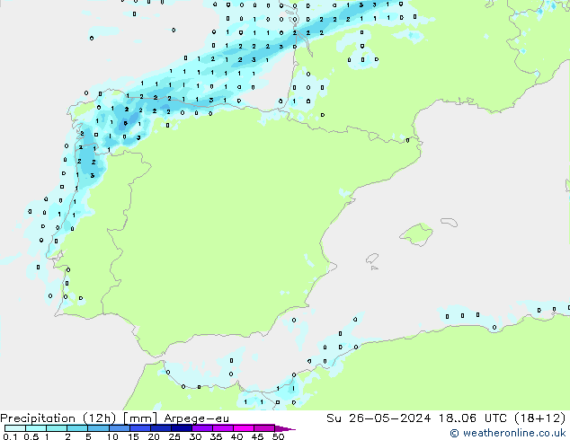 Précipitation (12h) Arpege-eu dim 26.05.2024 06 UTC