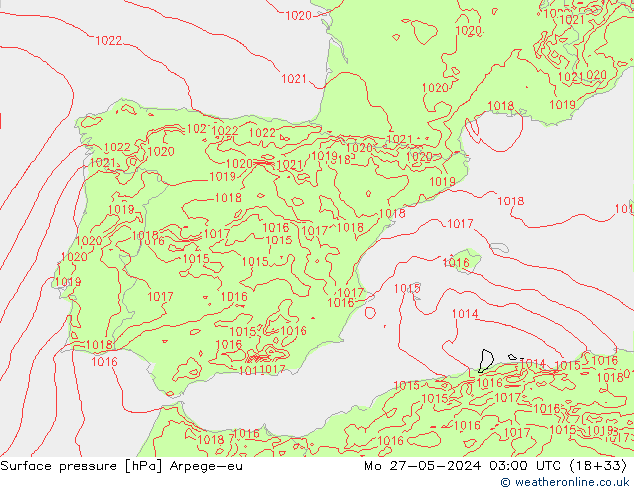 Atmosférický tlak Arpege-eu Po 27.05.2024 03 UTC