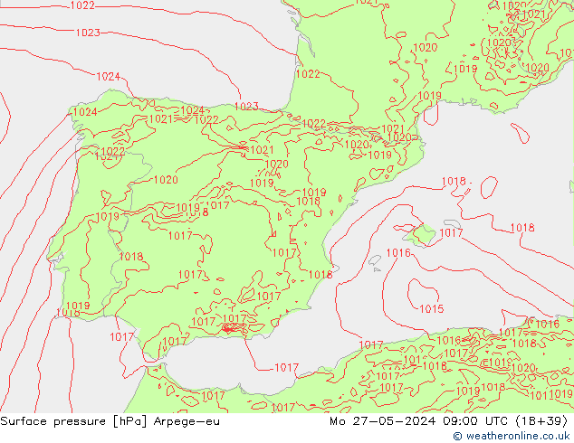 Surface pressure Arpege-eu Mo 27.05.2024 09 UTC