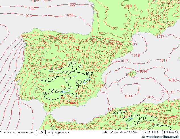 Surface pressure Arpege-eu Mo 27.05.2024 18 UTC