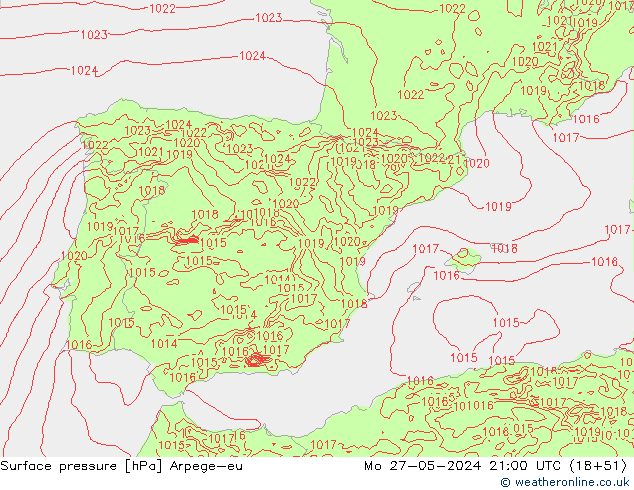 pression de l'air Arpege-eu lun 27.05.2024 21 UTC