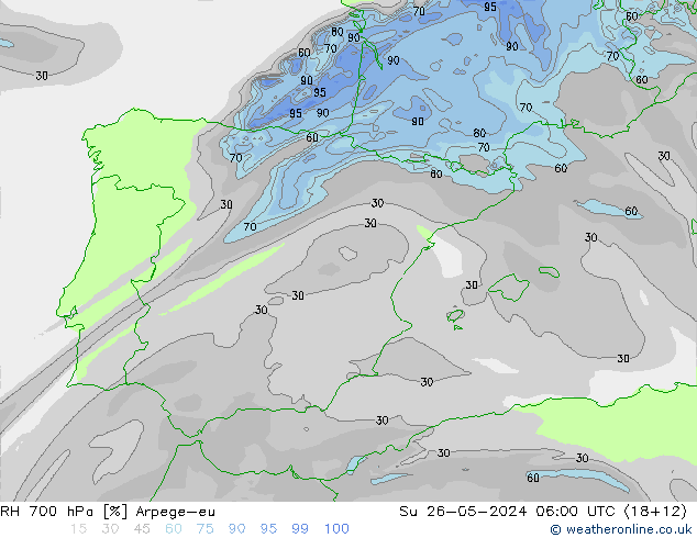 RH 700 hPa Arpege-eu Su 26.05.2024 06 UTC