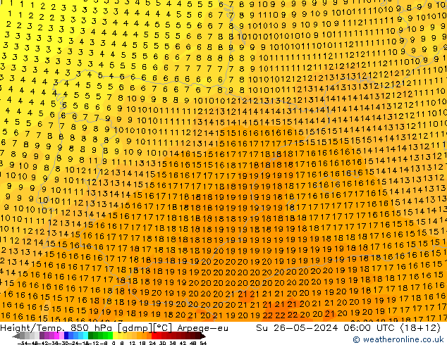 Height/Temp. 850 hPa Arpege-eu Su 26.05.2024 06 UTC