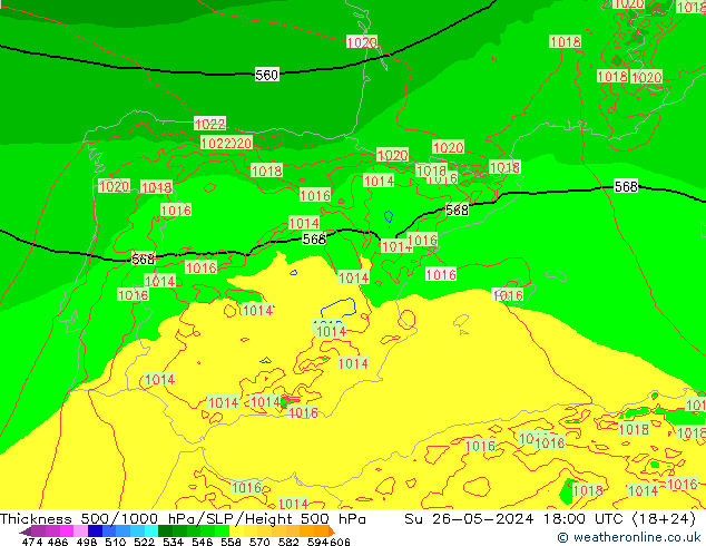 Thck 500-1000hPa Arpege-eu Su 26.05.2024 18 UTC