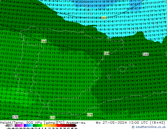 Height/Temp. 500 hPa Arpege-eu Mo 27.05.2024 12 UTC