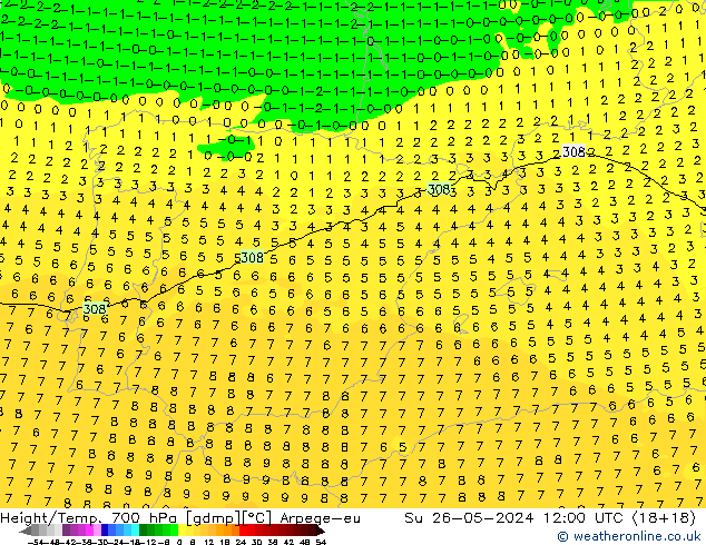 Height/Temp. 700 hPa Arpege-eu Su 26.05.2024 12 UTC