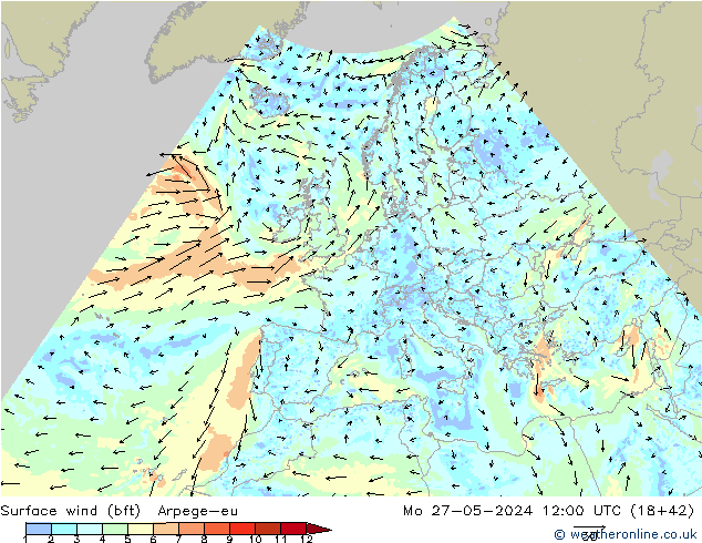 Rüzgar 10 m (bft) Arpege-eu Pzt 27.05.2024 12 UTC