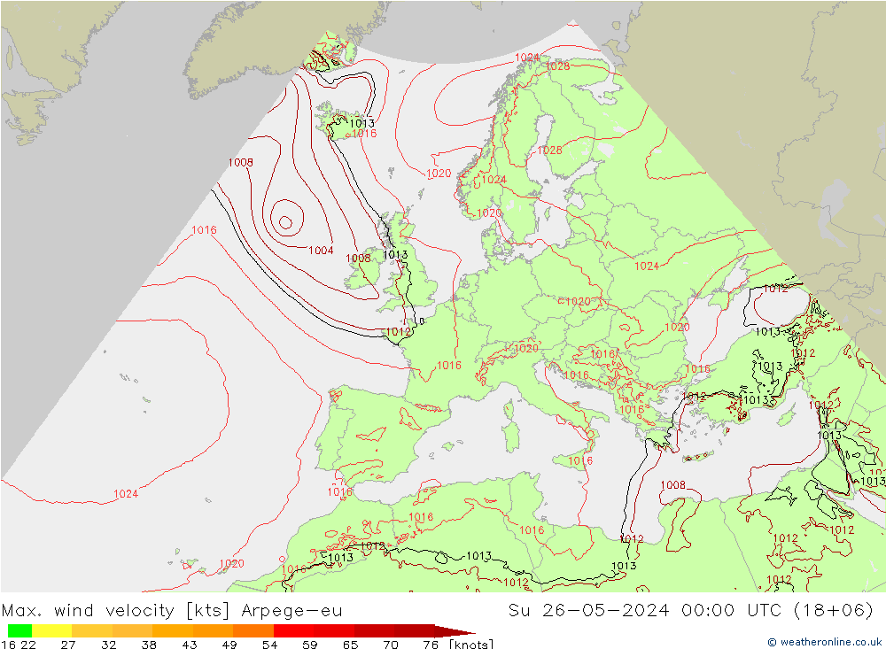 Max. wind velocity Arpege-eu  26.05.2024 00 UTC
