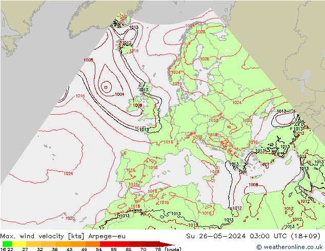 Max. wind velocity Arpege-eu Dom 26.05.2024 03 UTC