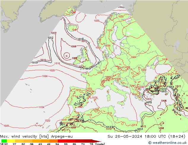 Windböen Arpege-eu So 26.05.2024 18 UTC