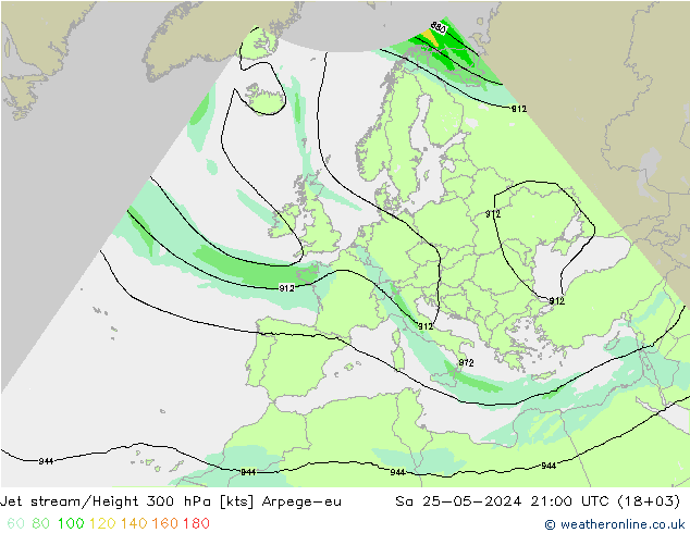 Jet stream/Height 300 hPa Arpege-eu Sa 25.05.2024 21 UTC