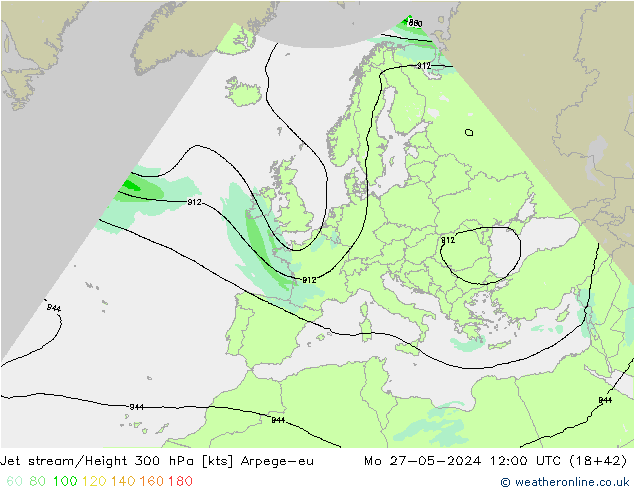 Jet stream/Height 300 hPa Arpege-eu Mo 27.05.2024 12 UTC