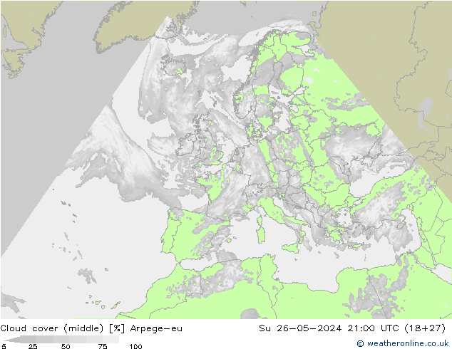 Cloud cover (middle) Arpege-eu Su 26.05.2024 21 UTC