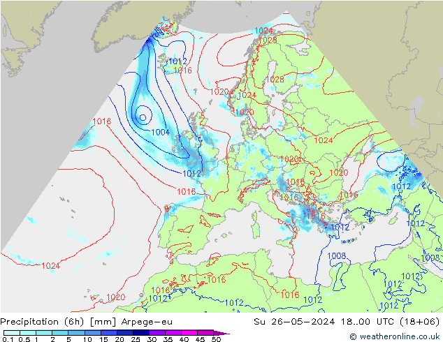 Precipitazione (6h) Arpege-eu dom 26.05.2024 00 UTC