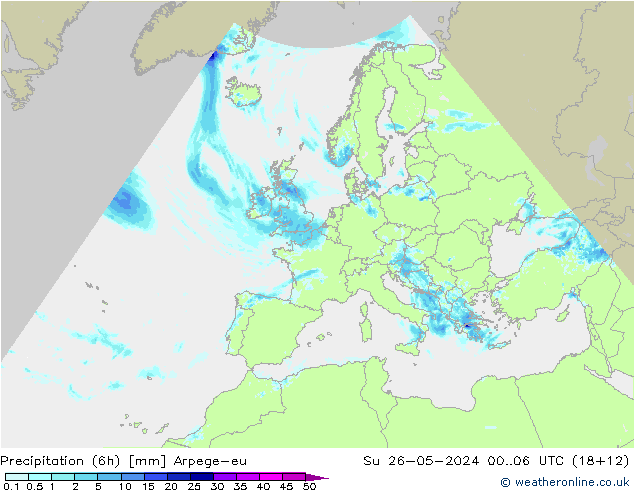 Precipitation (6h) Arpege-eu Su 26.05.2024 06 UTC