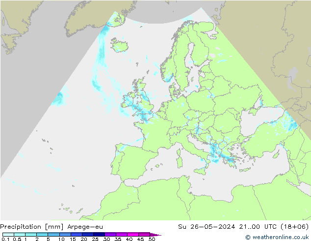 осадки Arpege-eu Вс 26.05.2024 00 UTC