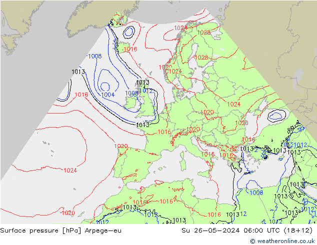 地面气压 Arpege-eu 星期日 26.05.2024 06 UTC