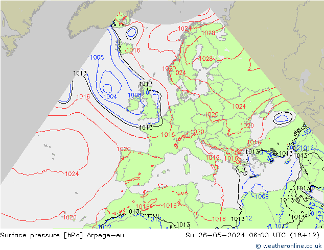 Surface pressure Arpege-eu Su 26.05.2024 06 UTC