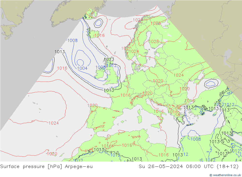 Surface pressure Arpege-eu Su 26.05.2024 06 UTC