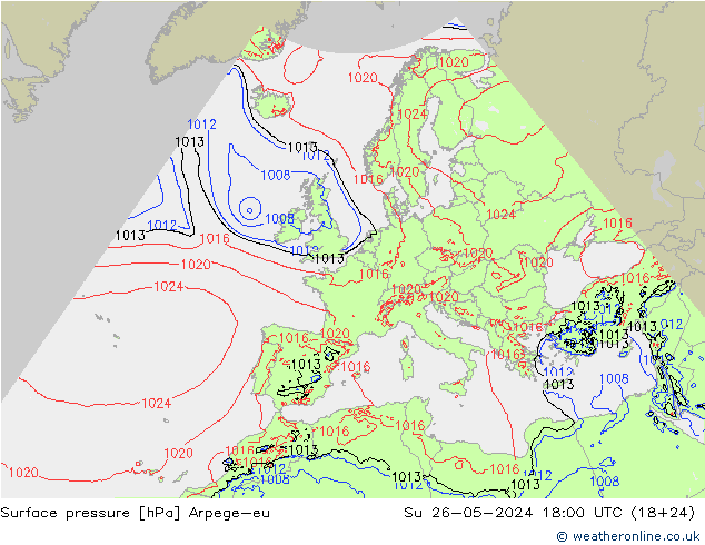 Presión superficial Arpege-eu dom 26.05.2024 18 UTC