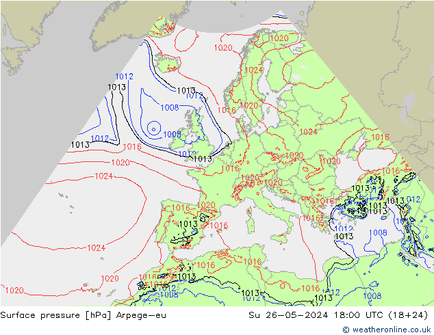 Surface pressure Arpege-eu Su 26.05.2024 18 UTC