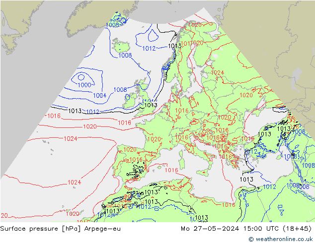 Pressione al suolo Arpege-eu lun 27.05.2024 15 UTC