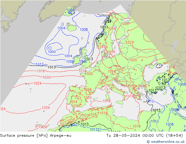 Surface pressure Arpege-eu Tu 28.05.2024 00 UTC