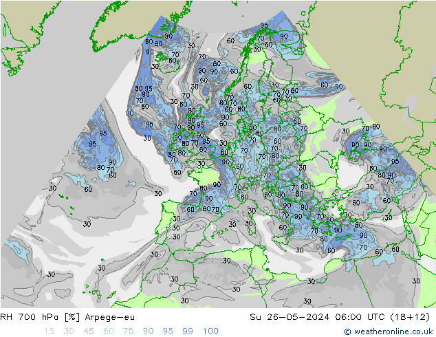 Humidité rel. 700 hPa Arpege-eu dim 26.05.2024 06 UTC