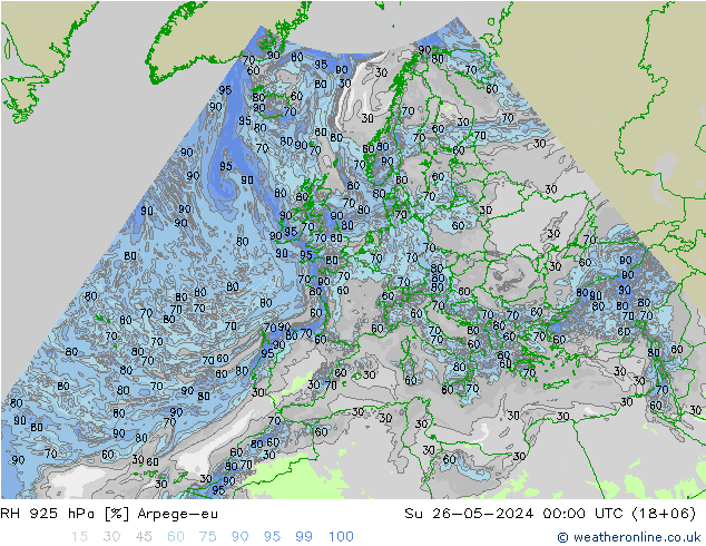 RH 925 hPa Arpege-eu Su 26.05.2024 00 UTC