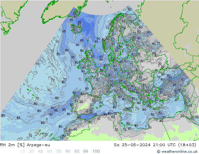 RH 2m Arpege-eu Sa 25.05.2024 21 UTC