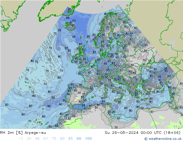 Humedad rel. 2m Arpege-eu dom 26.05.2024 00 UTC