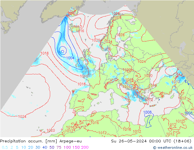 Precipitation accum. Arpege-eu 星期日 26.05.2024 00 UTC