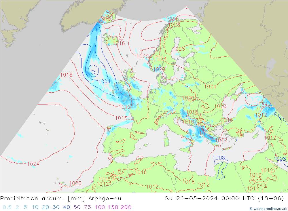 Precipitación acum. Arpege-eu dom 26.05.2024 00 UTC