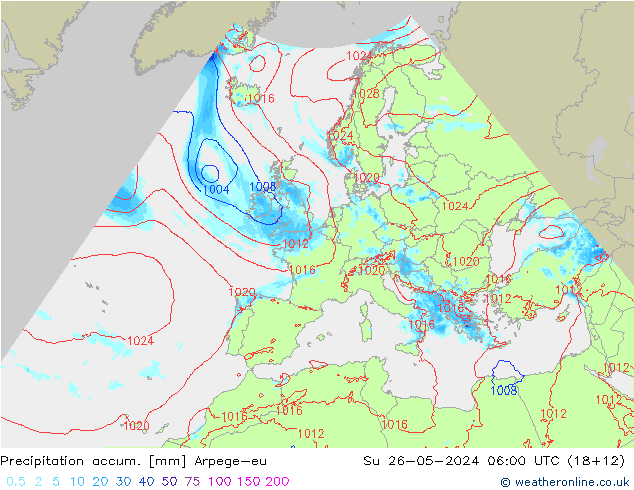 Precipitation accum. Arpege-eu Su 26.05.2024 06 UTC