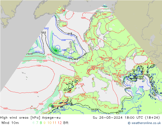 High wind areas Arpege-eu dom 26.05.2024 18 UTC